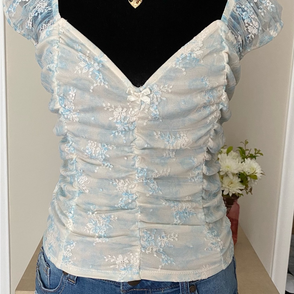 White & blue beautiful Blouse with Elegant Design